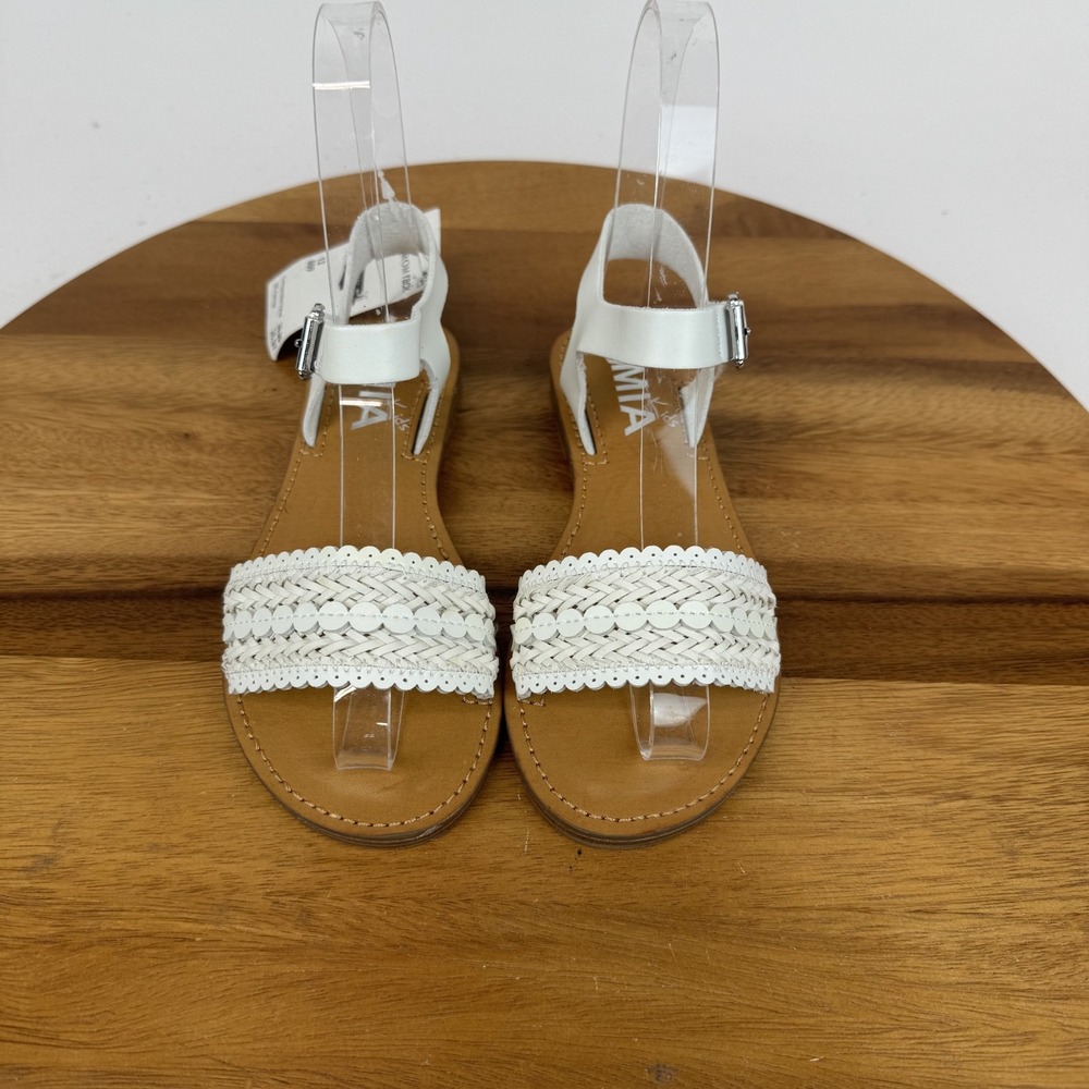 New NWOB Little Kids Mia Auri White Braided Leather Ankle Strap Sandal Size 12 C